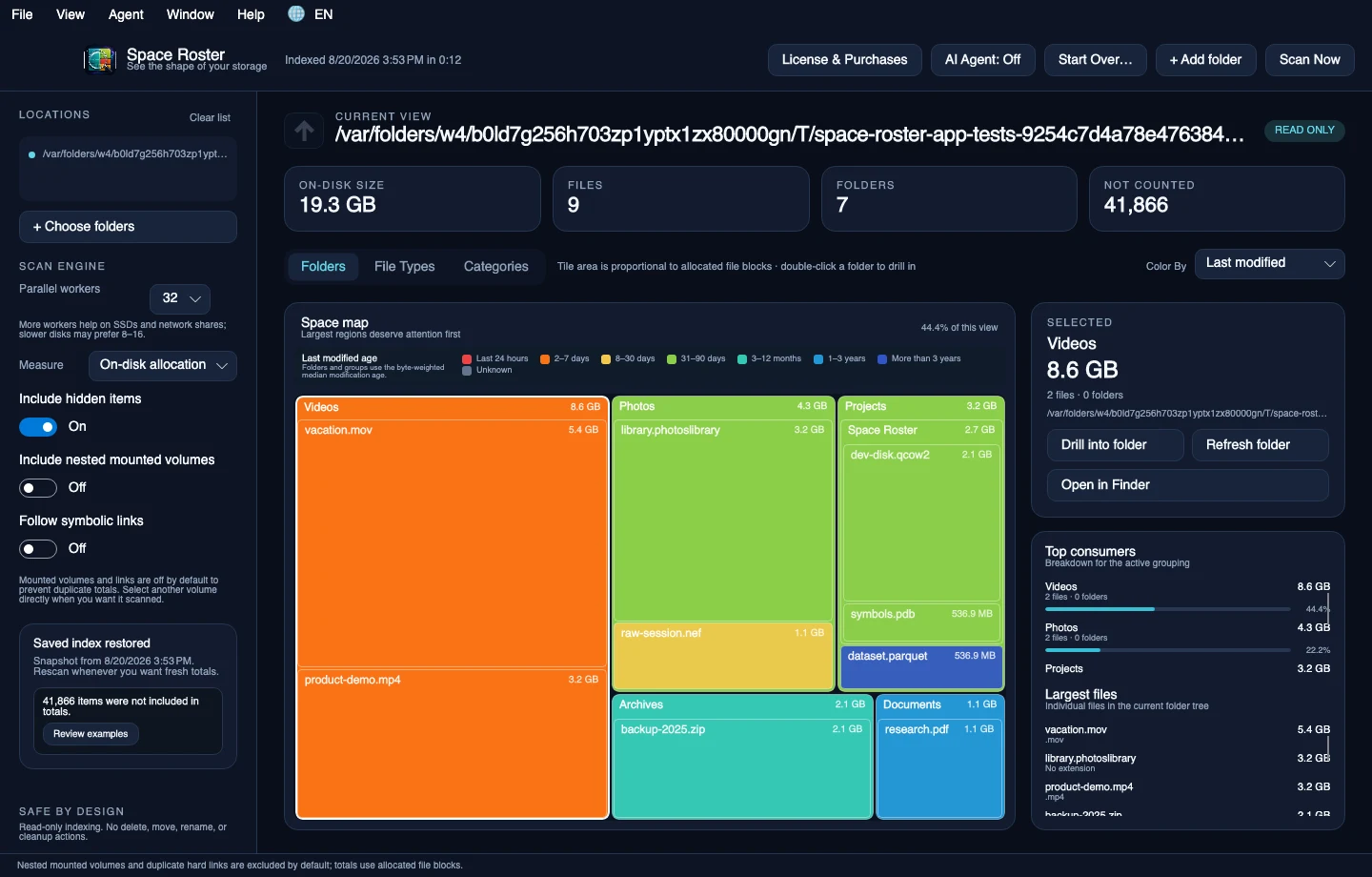 Space Roster showing a colorful treemap of storage use